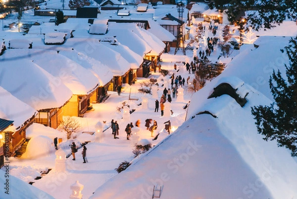 Obraz 雪と古い日本家屋