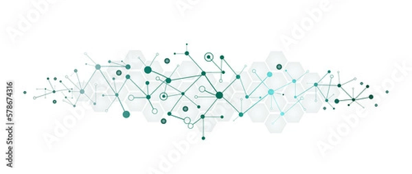 Fototapeta Abstract background of molecular structures. Molecules or DNA chain, genetic engineering, neural networks, innovative technologies, scientific research. Concept of technology, science and medicine.