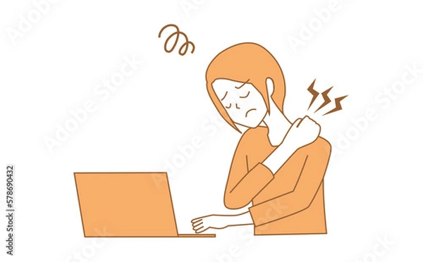 Obraz 肩こり　女性　リモートワーク　社会人　肩の痛み