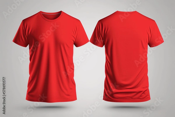 Fototapeta Photo realistic male red t-shirts with copy space, front and back view. Created with Generative AI Technology