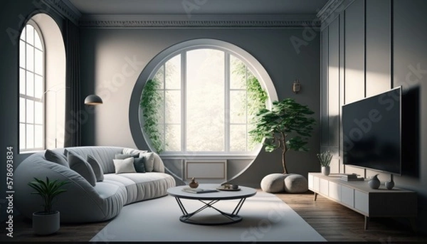 Obraz Living room interior background, created with Generative AI technology.