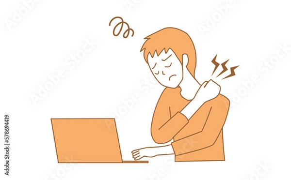 Obraz 肩こり　男性　リモートワーク　社会人　肩の痛み