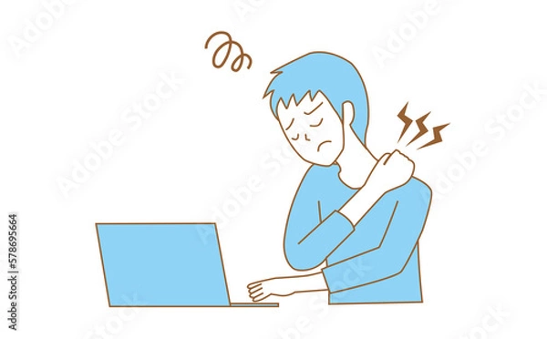 Obraz 肩こり　男性　リモートワーク　社会人　肩の痛み