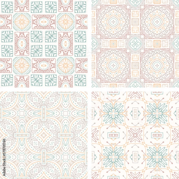 Fototapeta Decorative Abstract seamless patterns in soft colors, elegant vector background tiles For fabrics, clothing, decoration, home decor, cards and templates, wrapping paper, kids prints.
