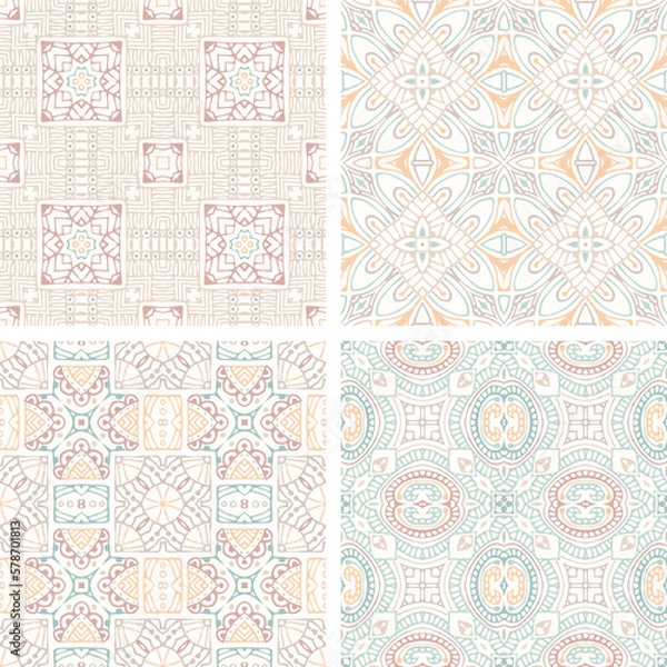 Fototapeta Decorative Abstract seamless patterns in soft colors, elegant vector background tiles For fabrics, clothing, decoration, home decor, cards and templates, wrapping paper, kids prints.