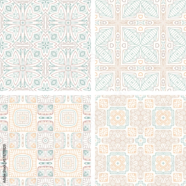 Fototapeta Decorative Abstract seamless patterns in soft colors, elegant vector background tiles For fabrics, clothing, decoration, home decor, cards and templates, wrapping paper, kids prints.
