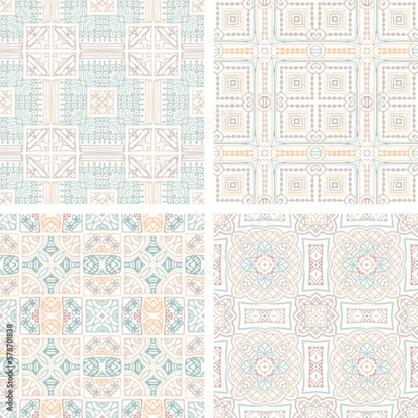 Fototapeta Decorative Abstract seamless patterns in soft colors, elegant vector background tiles For fabrics, clothing, decoration, home decor, cards and templates, wrapping paper, kids prints.