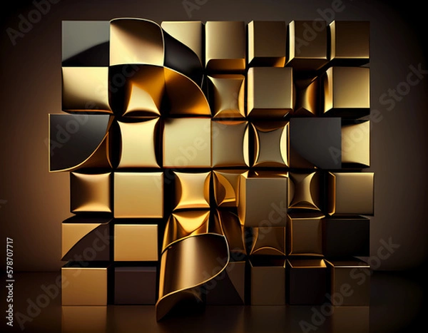 Obraz Golden square blocks wall  , textured illustration background