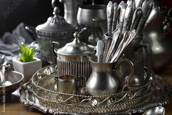 Fototapeta Silverware on an old background.