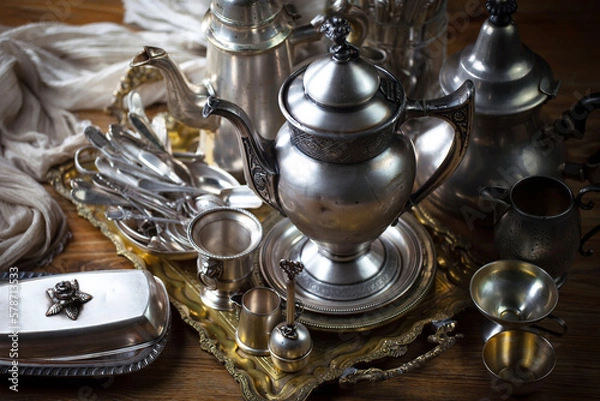 Fototapeta Silverware on an old background.