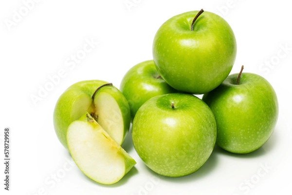 Obraz Green apples stacked isolated on white background