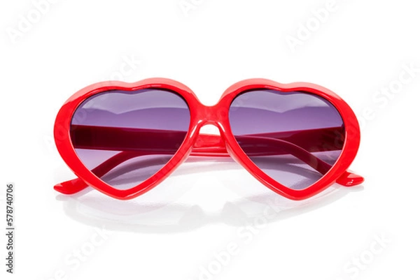 Fototapeta Heart shaped sunglasses with red frames isolated on white background with clipping path.