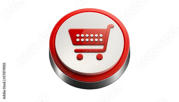 Fototapeta Minimalist red shopping cart 3D round push button 