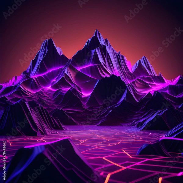 Fototapeta abstract background with mountains neon wireframe background