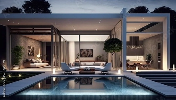 Fototapeta A chic and modern outdoor pool area with a sleek design generative ai