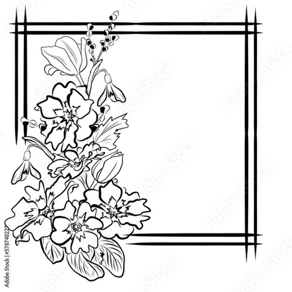 Fototapeta drawing frame with spring flowers