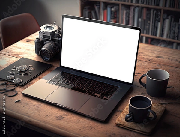 Fototapeta Modern Work Desk with Laptop and Coffee