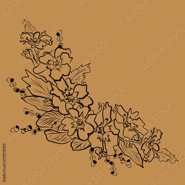 Fototapeta spring corner composition of spring flowers retro primrose pattern