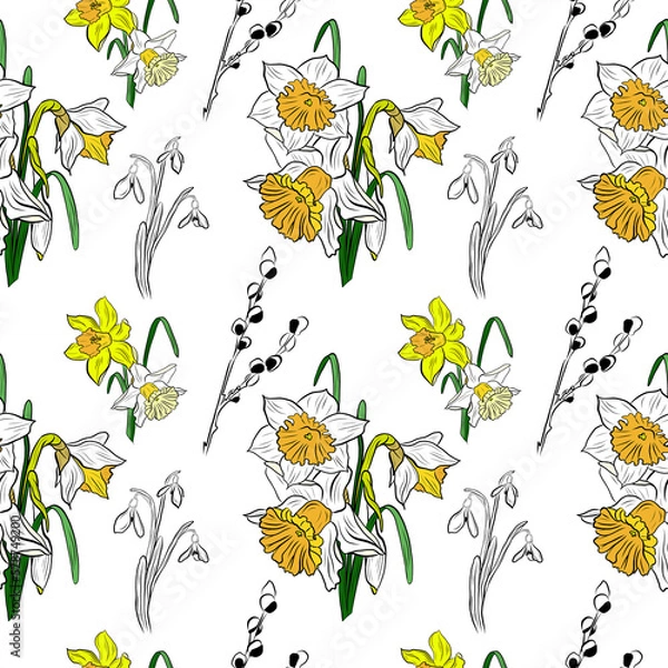 Fototapeta Spring flowers collection of seamless pattern drawing 48-1