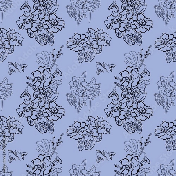 Fototapeta Spring flowers collection of seamless pattern drawing 59