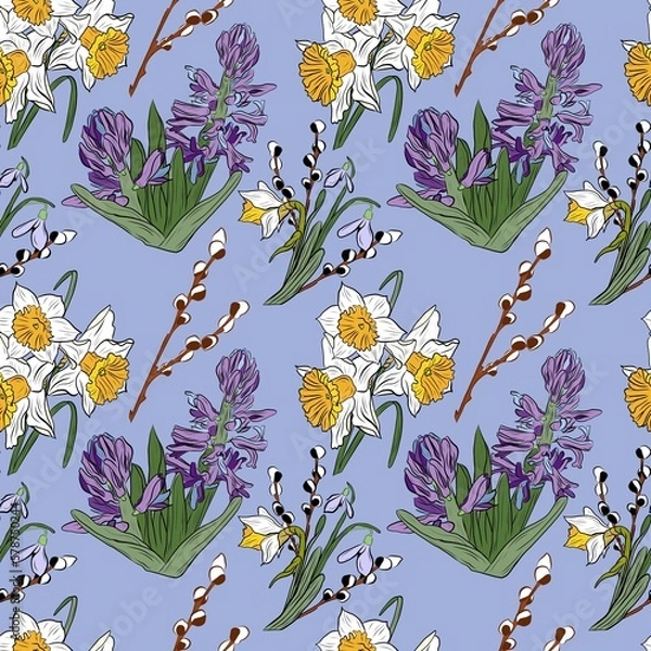 Fototapeta Spring flowers collection of seamless pattern drawing 61