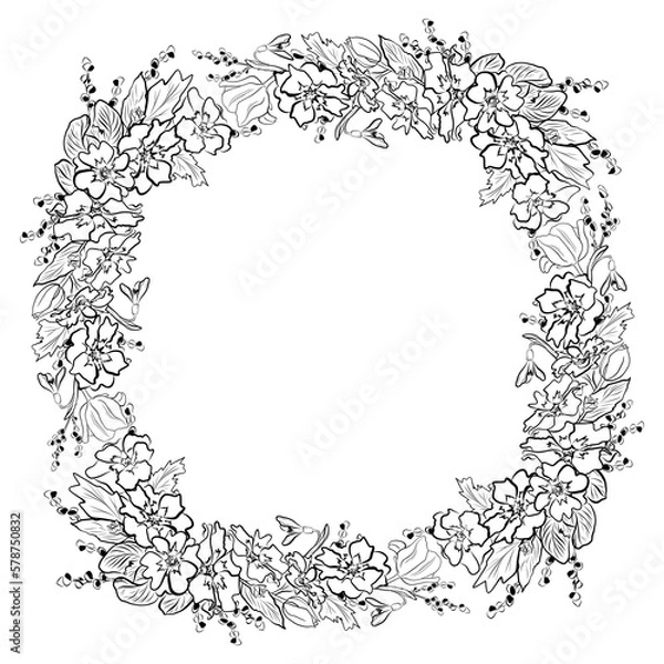 Fototapeta Wreath, round frame of spring flowers