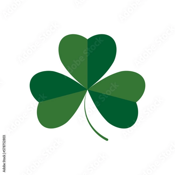 Fototapeta Clover icon, isolated shamrock on white background, St. Patricks Day sign, clover with three leaf, vector illustration