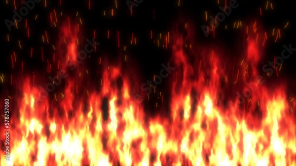 Obraz fire flames background, fire and spark on black background, footage fire.
