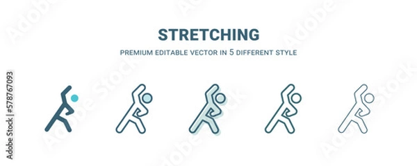 Fototapeta stretching icon in 5 different style. Outline, filled, two color, thin stretching icon isolated on white background. Editable vector can be used web and mobile