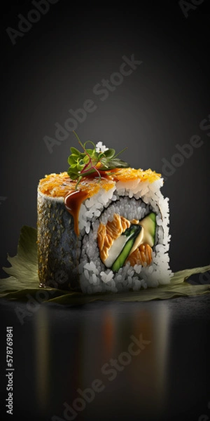 Fototapeta sushi on a black plate created with Generative AI Technology	
