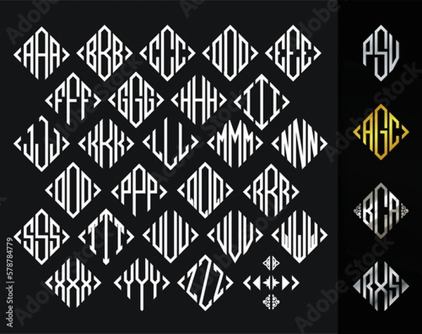 Obraz Square Diamond Monogram 3 Letters Alphabet Font Logo Logotype Embroidery