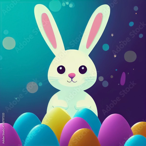 Obraz Cute cartoon bunny with Easter eggs