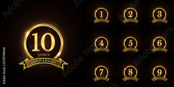 Fototapeta Anniversary number logotype label badge template. Premium anniversary celebration emblem signs design png for company, booklet, leaflet, magazine, brochure, web, invitation or greeting card