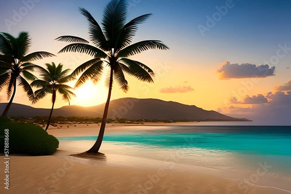 Fototapeta Paradise Found: A Captivating Beach Scene with Turquoise Waters and Golden Sand with Generative AI 