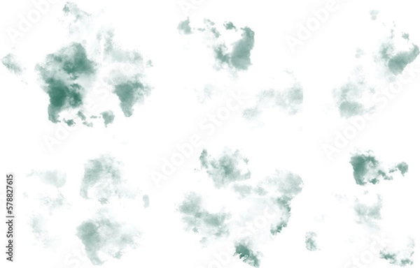 Fototapeta Set of different watercolor splash shapes in green color. Artistic design elements, grungy background vector illustration
