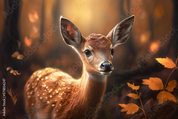 Fototapeta Bambi in a Forest in Autumn, AI Generated