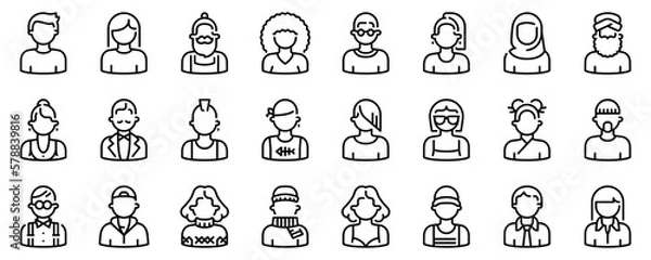 Obraz Line icons about avatar people. Interface elements.  Line icon on transparent background with editable stroke.