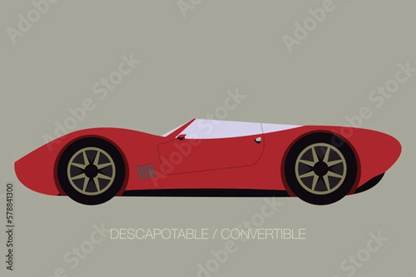 Fototapeta convertible supercar, side view, flat design style, motor vehicle