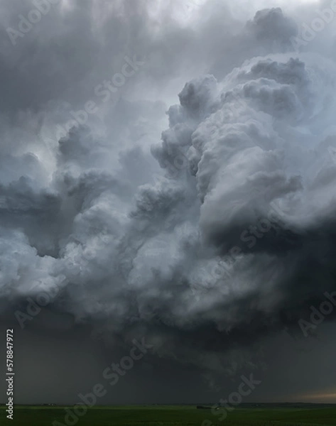 Obraz Storm building over green fields