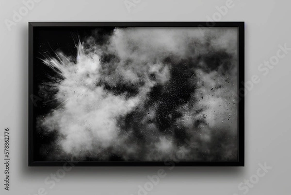 Obraz Um quadro de exibição impressionante apresenta uma explosão de pintura em pó preto e branco, gerado por inteligência artificial, que se assemelha a uma obra de arte digital perfeita.