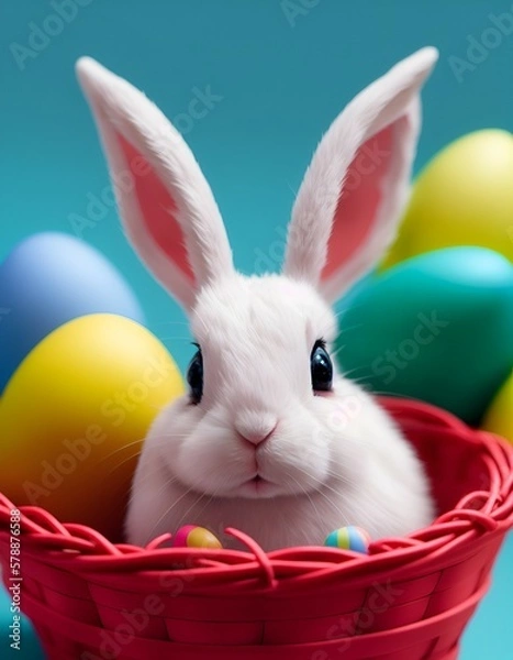 Fototapeta Cute easter bunny in a basket. Created with generative AI
