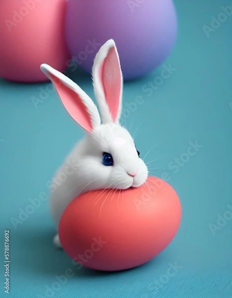 Obraz Little easter bunny with eggs. Created with generative AI