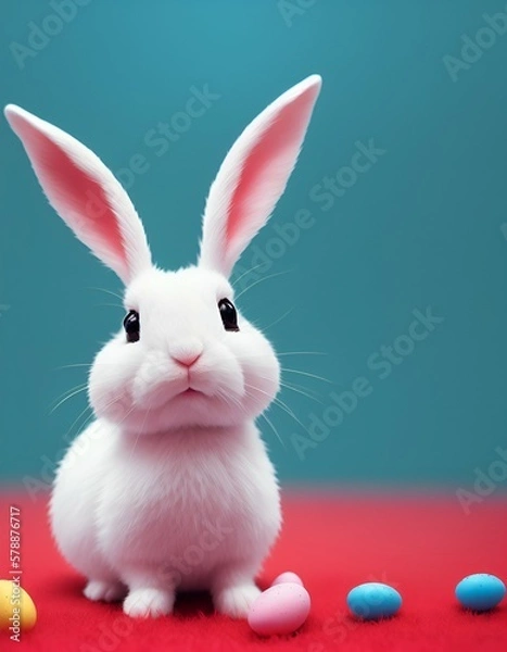 Obraz Cute easter bunny with eggs. Created with generative AI