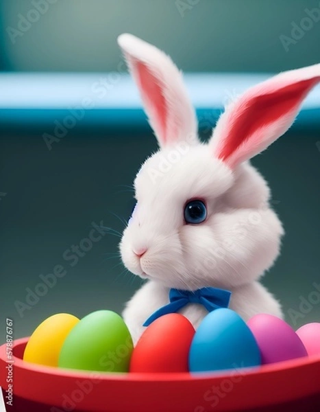Fototapeta Easter bunny and easter eggs. Created with generative AI