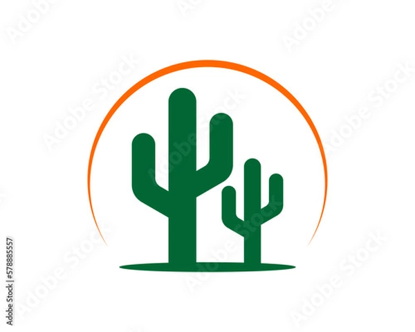 Fototapeta Two cactus with simple sun above logo