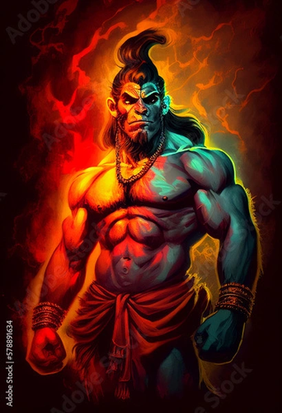 Obraz Hindu God Hanuman, Lord Hanuman, Hanumanji, Bajrangbali, Pawanputra Hanuman, Pawanputra, Anjaniputra, Anjani Putra, generative AI