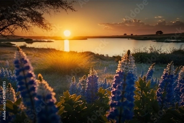 Obraz Captivating Bluebonnets: A Mesmerizing Lake View. Generative AI