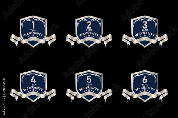 Fototapeta Warranty badge elements collection, with premium silver color, seals, medals, shields, badges, scrolls and ornaments