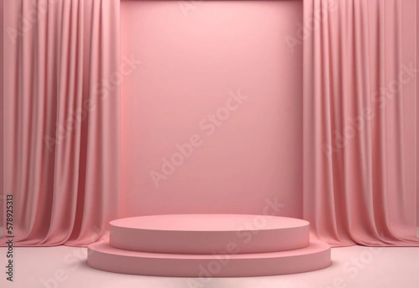 Fototapeta Empty pink podium with curtains for product display. Generative AI