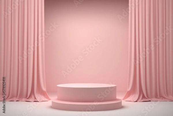 Fototapeta Empty pink podium with curtains for product display. Generative AI
